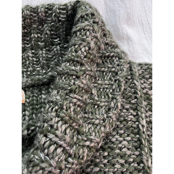 Mudd Open Knit Sweater Juniors Large Short Sleeve Green Shimmer Cowl Neck Y2K - Picture 15 of 16